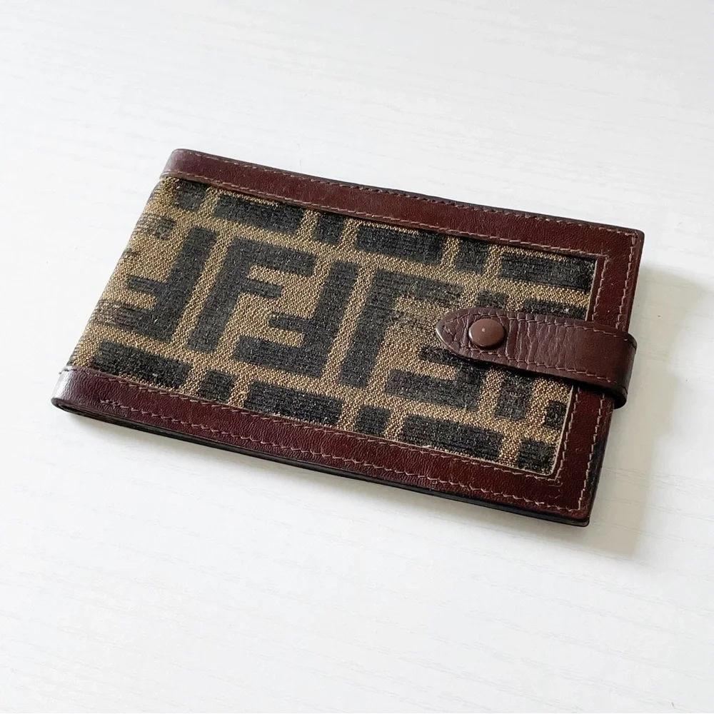 Fendi vintage brown monogram zucca canvas and leather bifold wallet